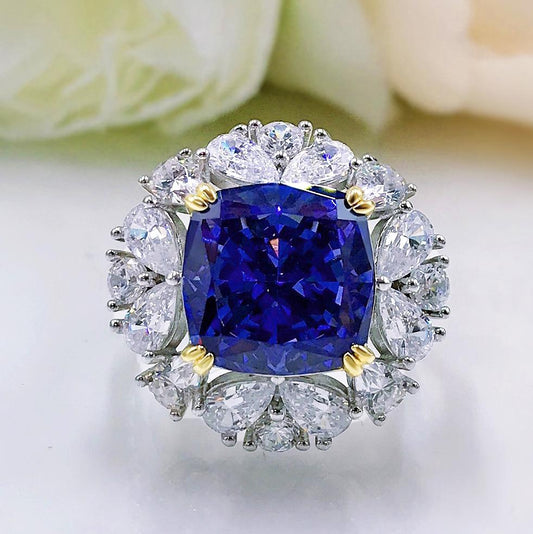 [vvjewelry]vv1745 New Tanzanite Blue Ring for Women 11*11 High carbon diamond ice cut stylish simple ring S925 silver ring